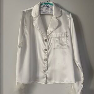 Lulu's Dreamiest Delight White Satin Feather Two-Piece Pajama Set